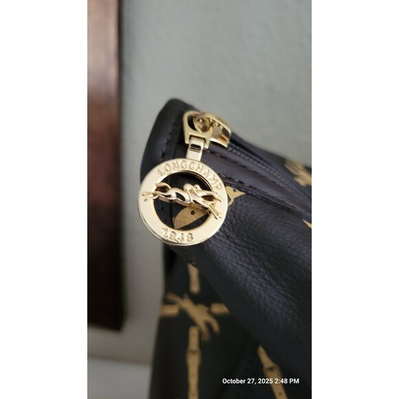 LONGCHAMP Horse Logo Boston Dark Brown Hand Tote Bag Vintage - Picture 5 of 14